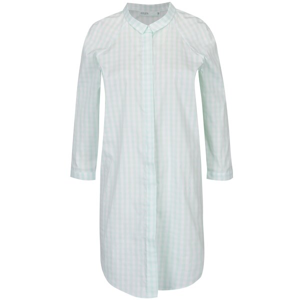 Rochie cămașă alb&verde deschis cu mâneci lungi Soolista