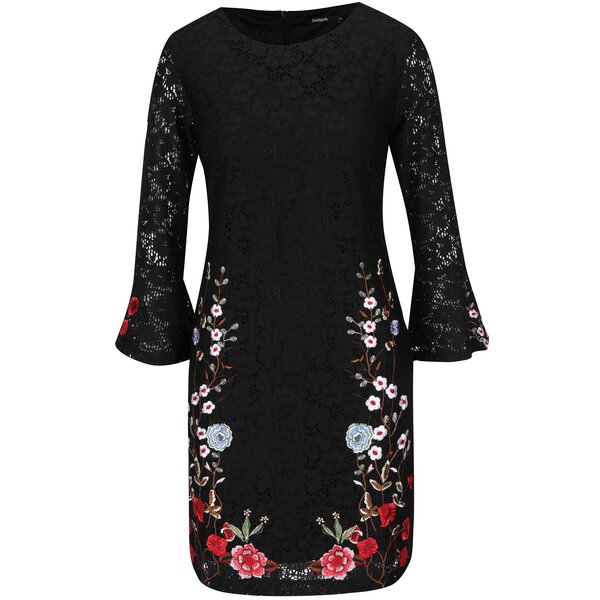 Rochie neagră din dantelă cu flori Desigual Vermond