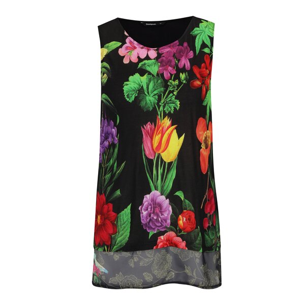 Top cu print floral și terminație asimetrică Desigual Sara