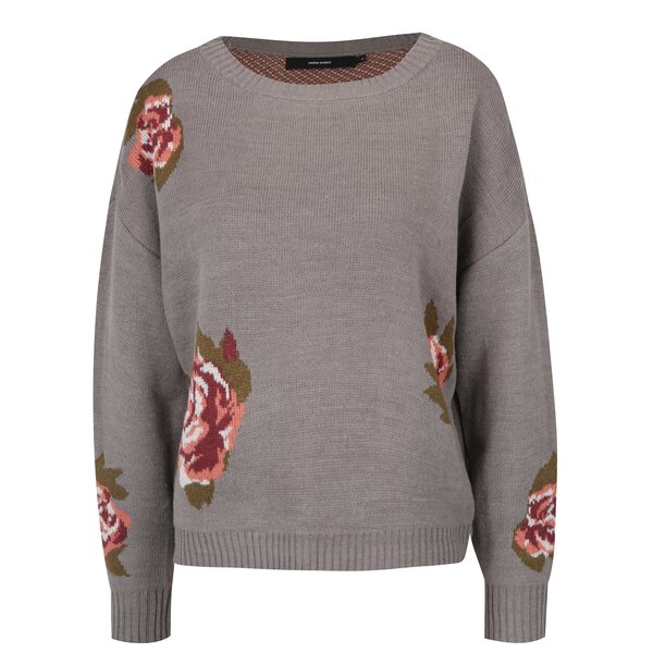 Pulover gri tricotat cu flori - VERO MODA Belmont
