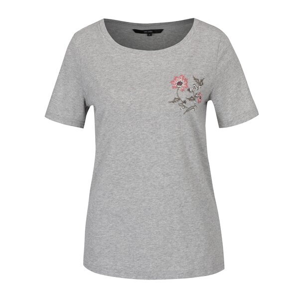 Tricou gri cu broderie VERO MODA Emmy