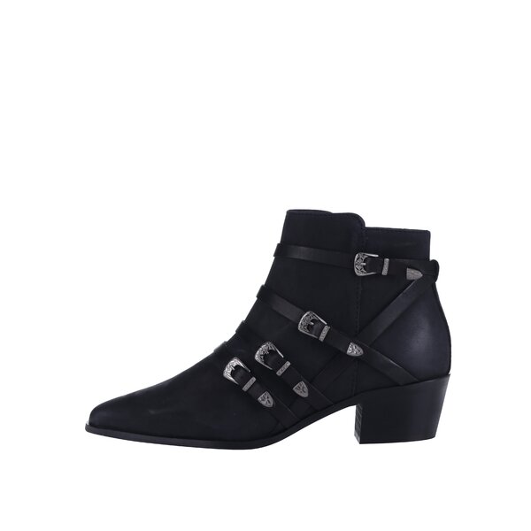 Botine negre din piele cu catarame decorative - Pieces Pedra