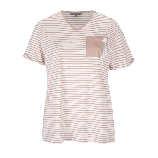Tricou crem&roz cu dungi - Ulla Popken
