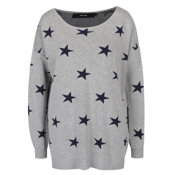 Pulover gri din jerseu cu imprimeu cu steluțe VERO MODA Dotty