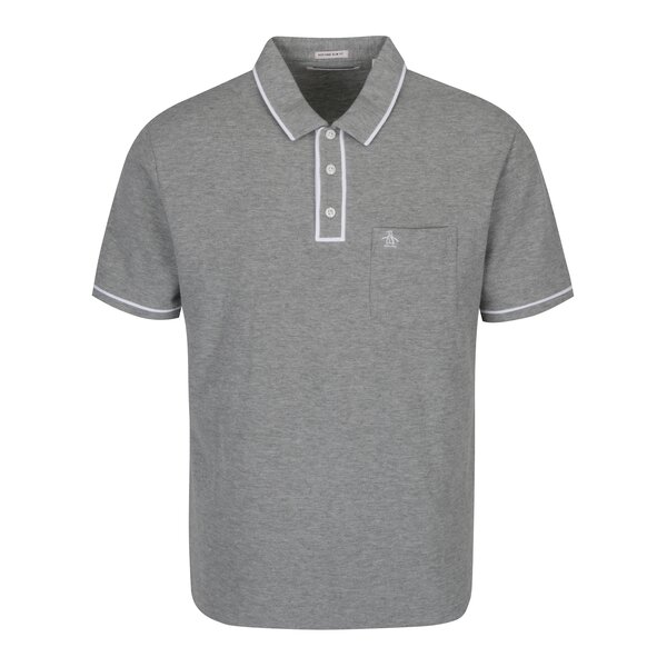 Tricou polo gri cu buzunar și detalii albe Original Penguin The Earl Tricou polo gri cu buzunar și detalii albe Original Penguin The Earl