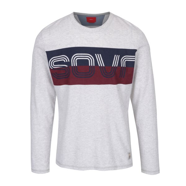 Pulover gri deschis cu print text - s. Oliver