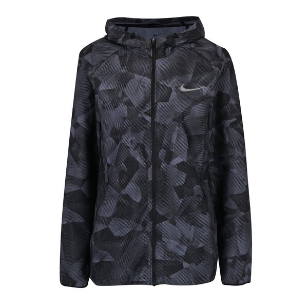 Jachetă impermeabilă neagră cu print gri pentru femei Nike