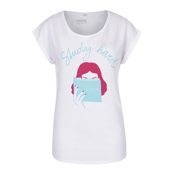 Tricou alb cu print și mesaj - ZOOT Originál Study hard