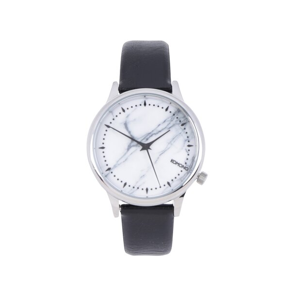 Ceas unisex argintiu&negru cu curea din piele naturala - Komono Estelle Marble