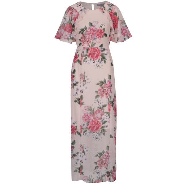 Rochie maxi roz cu model floral și mâneci fluture Dorothy Perkins Petite