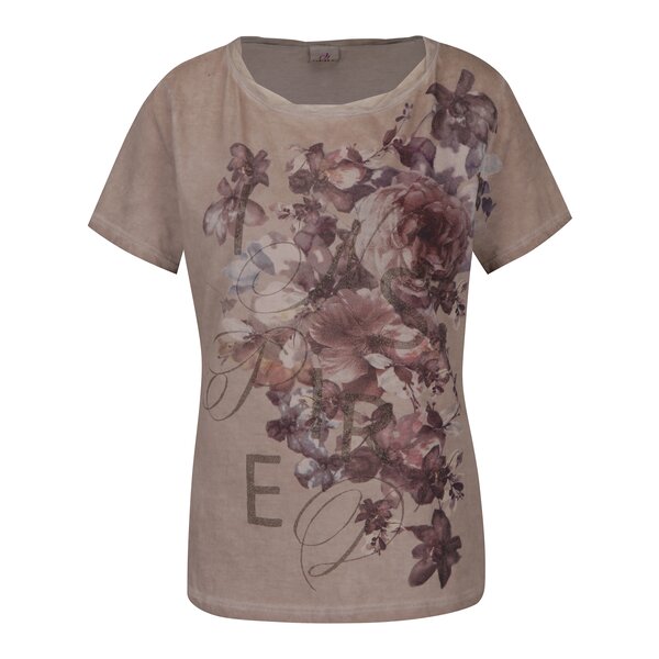 Tricou bej cu print floral - DEHA