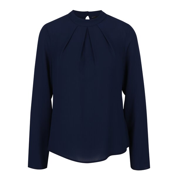 Bluză bleumarin cu mâneci lungi și pliuri Dorothy Perkins