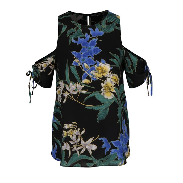 Bluză neagră cu model floral și umeri decupați Dorothy Perkins