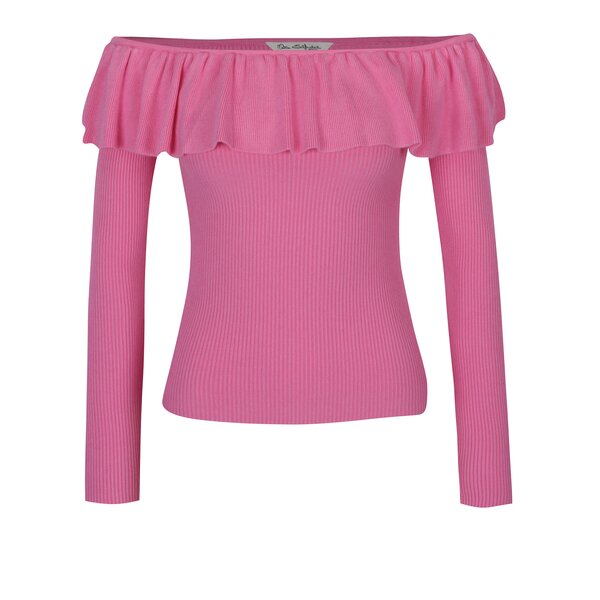 Pulover roz cu decolteu amplu și volan - Miss Selfridge