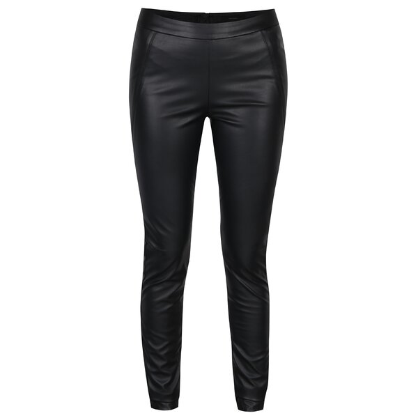 Colanți negri cu aspect de piele și fermoar la spate VERO MODA Sevena