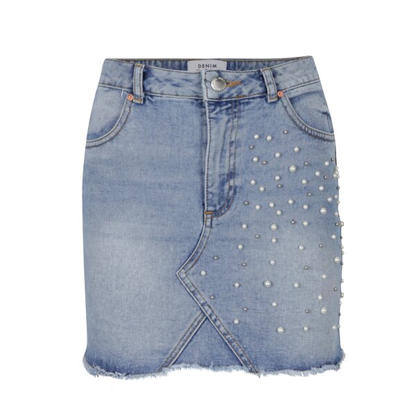 Fustă scurtă din denim cu perle decorative - Miss Selfridge