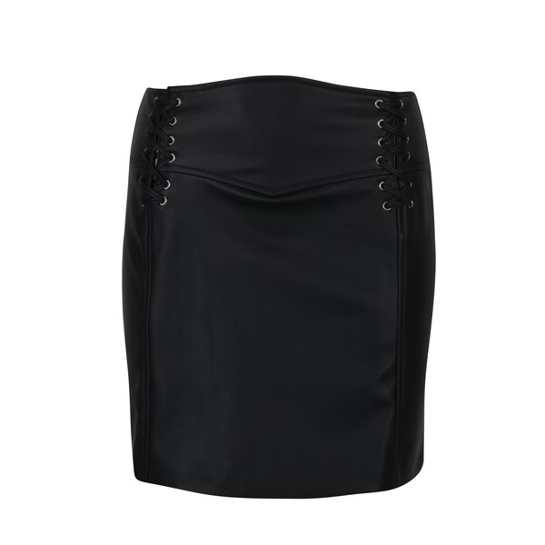 Fustă neagră cu șireturi și aspect de piele - Miss Selfridge