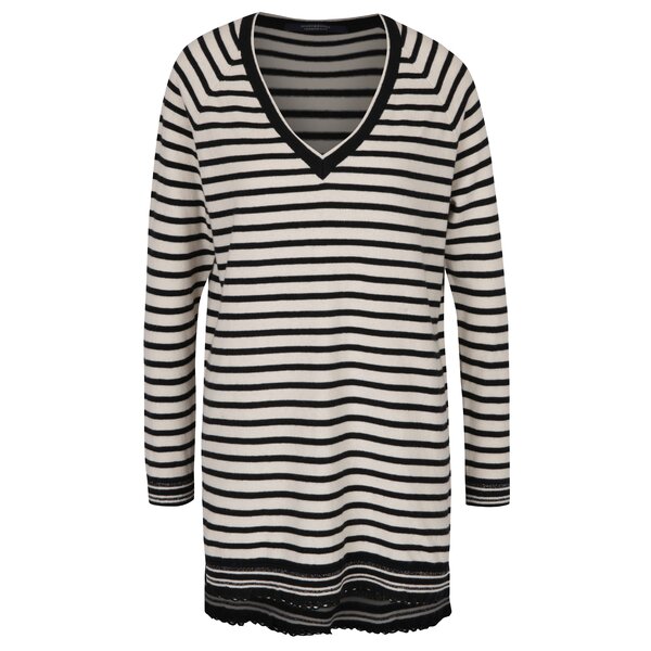 Pulover lung din jerseu negru&crem cu dungi Scotch & Soda