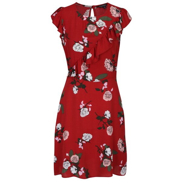 Rochie roșie cu volane și imprimeu floral - Miss Selfridge