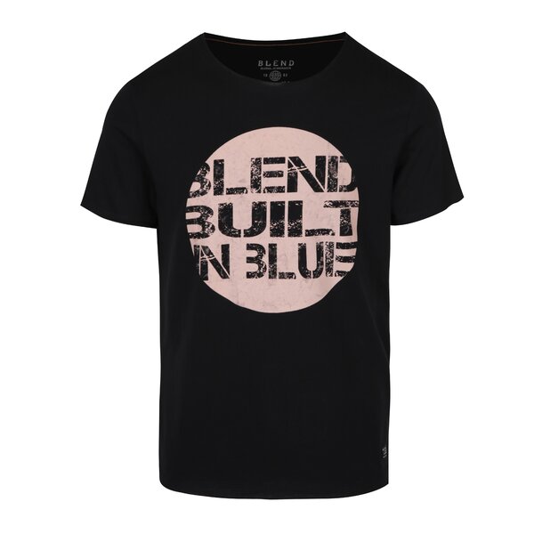 Tricou negru din bumbac cu print text - Blend