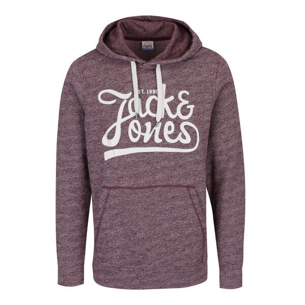 Hanorac vișiniu melanj bărbătesc cu glugă și print - Jack & Jones Panther