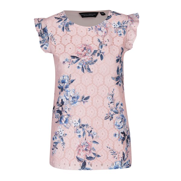 Top roz din dantelă cu print floral și volane Dorothy Perkins