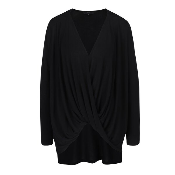 Bluză neagră asimetrică din jerseu cu drapaje VERO MODA Honie