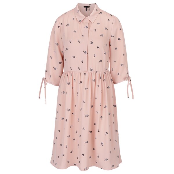 Rochie roz cu model floral și guler clasic VERO MODA Adriana