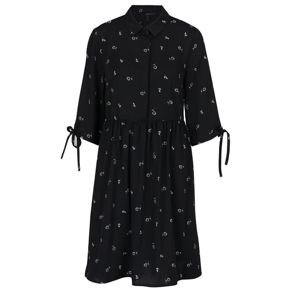 Rochie neagră cu model floral și guler clasic VERO MODA Adriana
