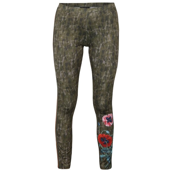 Colanți kaki cu print camuflaj și floral - Desigual Ayrton