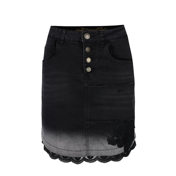 Fustă din denim gri & negru cu dantelă - Desigual Blanche