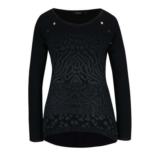 Pulover negru asimetric cu nasturi aurii - Desigual Gaea