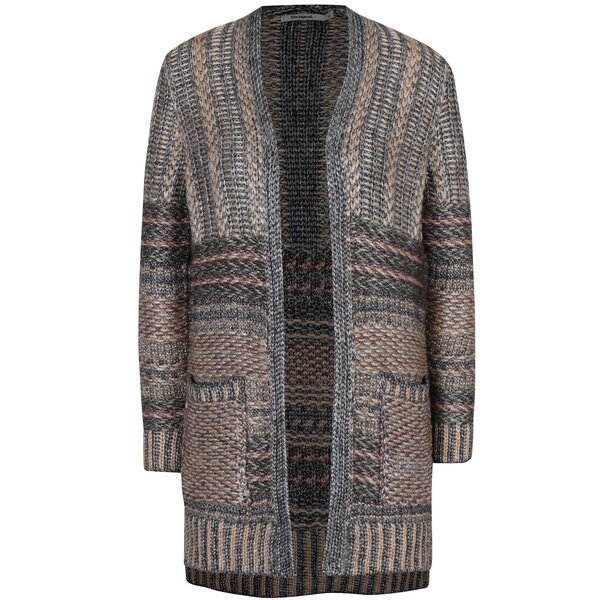 Cardigan tricotat bej & gri cu buzunare - Desigual Mach