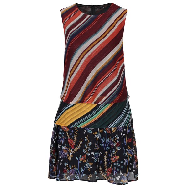Rochie multicoloră cu imprimeu floral și cu dungi - Desigual Naticos