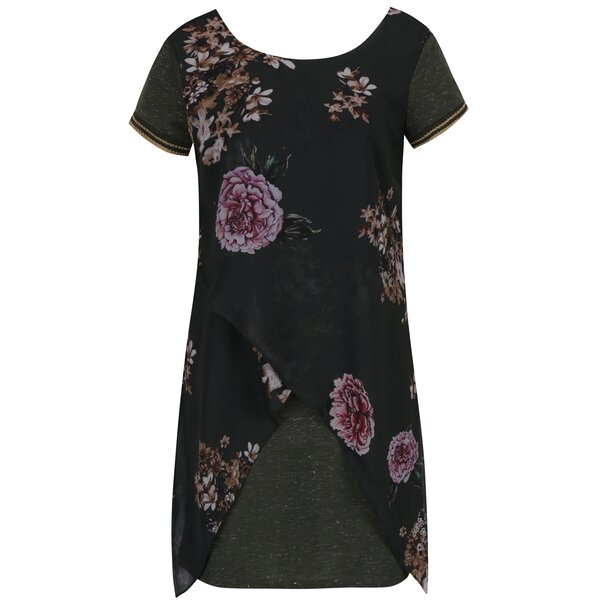 Rochie verde închis asimetrică cu imprimeu floral - Desigual Kina