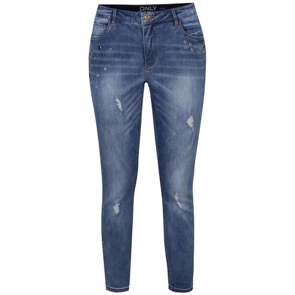 Blugi albaștri skinny cu aspect prespălat&uzat ONLY Carmen