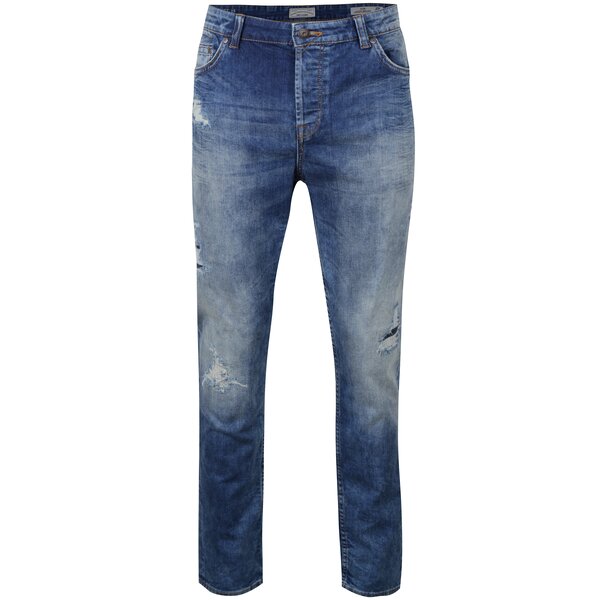 Blugi slim fit albastri cu aspect uzat si deteriorat - ONLY & SONS Loom