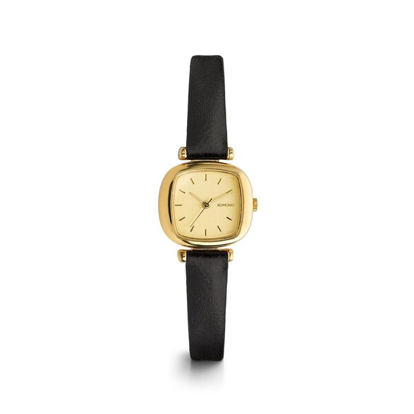 Ceas auriu cu curea neagra din piele - Komono Moneypenny
