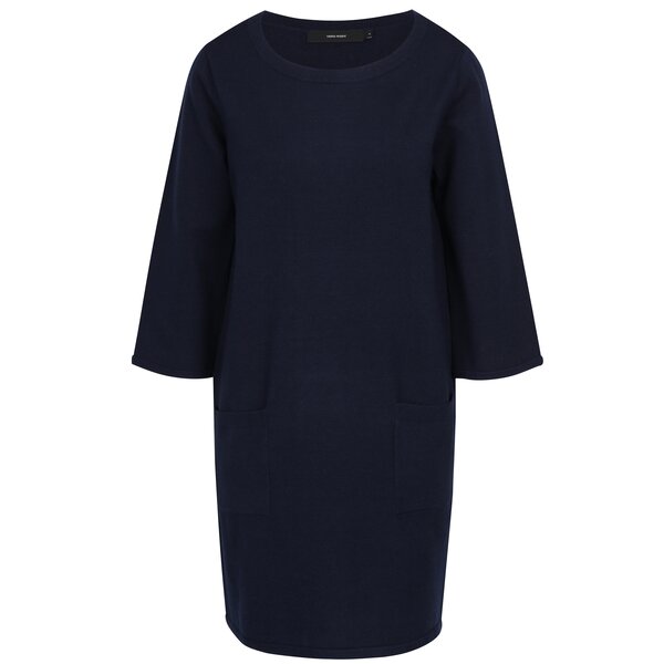 Rochie mini bleumarin cu mâneci 3/4 și aspect de pulover VERO MODA Banning