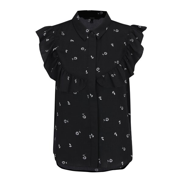 Bluză neagră cu imprimeu floral și volane - VERO MODA Adriana