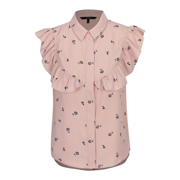 Bluză roz prăfuit cu imprimeu floral și volane discrete - VERO MODA Adriana