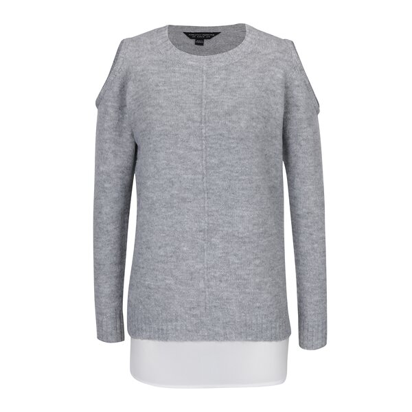 Pulover gri cu model 2 în 1 și decupaje pe umeri Dorothy Perkins