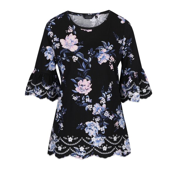 Bluză neagră cu print floral și mâneci clopot Dorothy Perkins