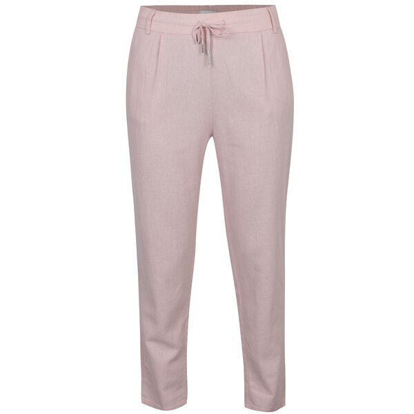 Pantaloni roz prăfuit cu croi drept și talie elastică ONLY Summer