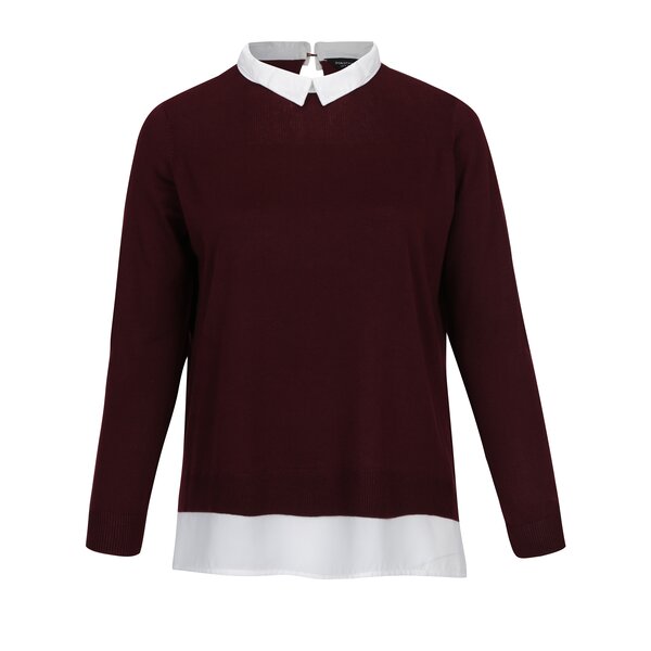 Bluză bordo cu crem cu aspect 2 în 1 Dorothy Perkins Curve