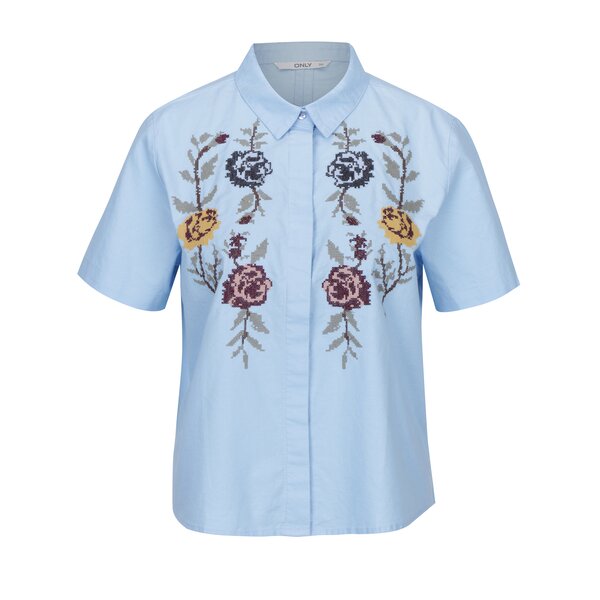 Cămașă albastră cu mâneci scurte și broderie florală ONLY Gala