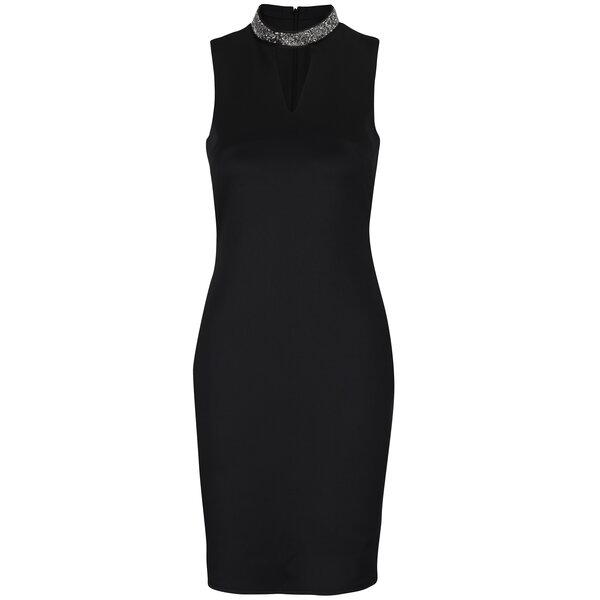 Rochie neagră cu aplicație decorativă la guler Dorothy Perkins