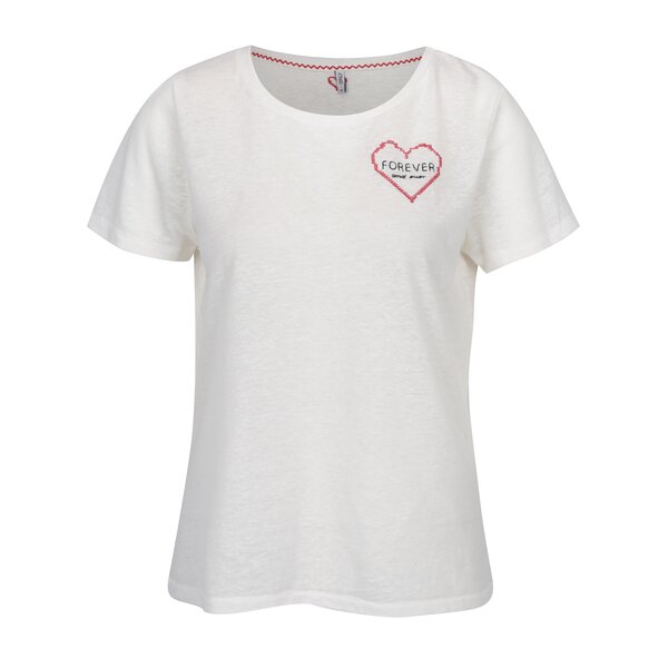 Tricou crem cu broderie frontală ONLY Evelyn