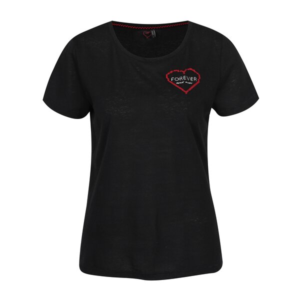 Tricou negru cu broderie frontală ONLY Evelyn