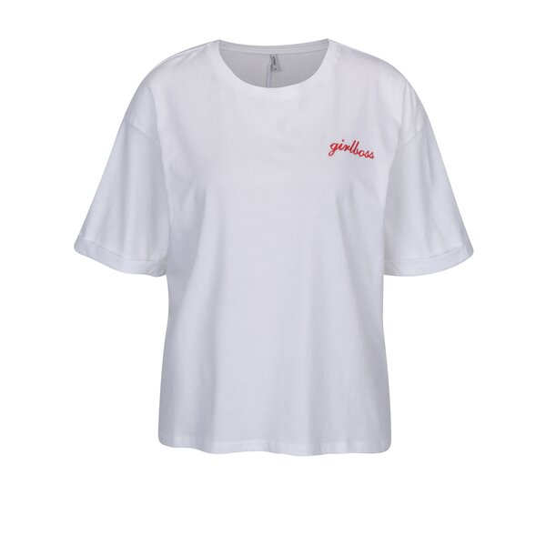 Tricou alb lejer cu broderie cu text ONLY Girl Boss